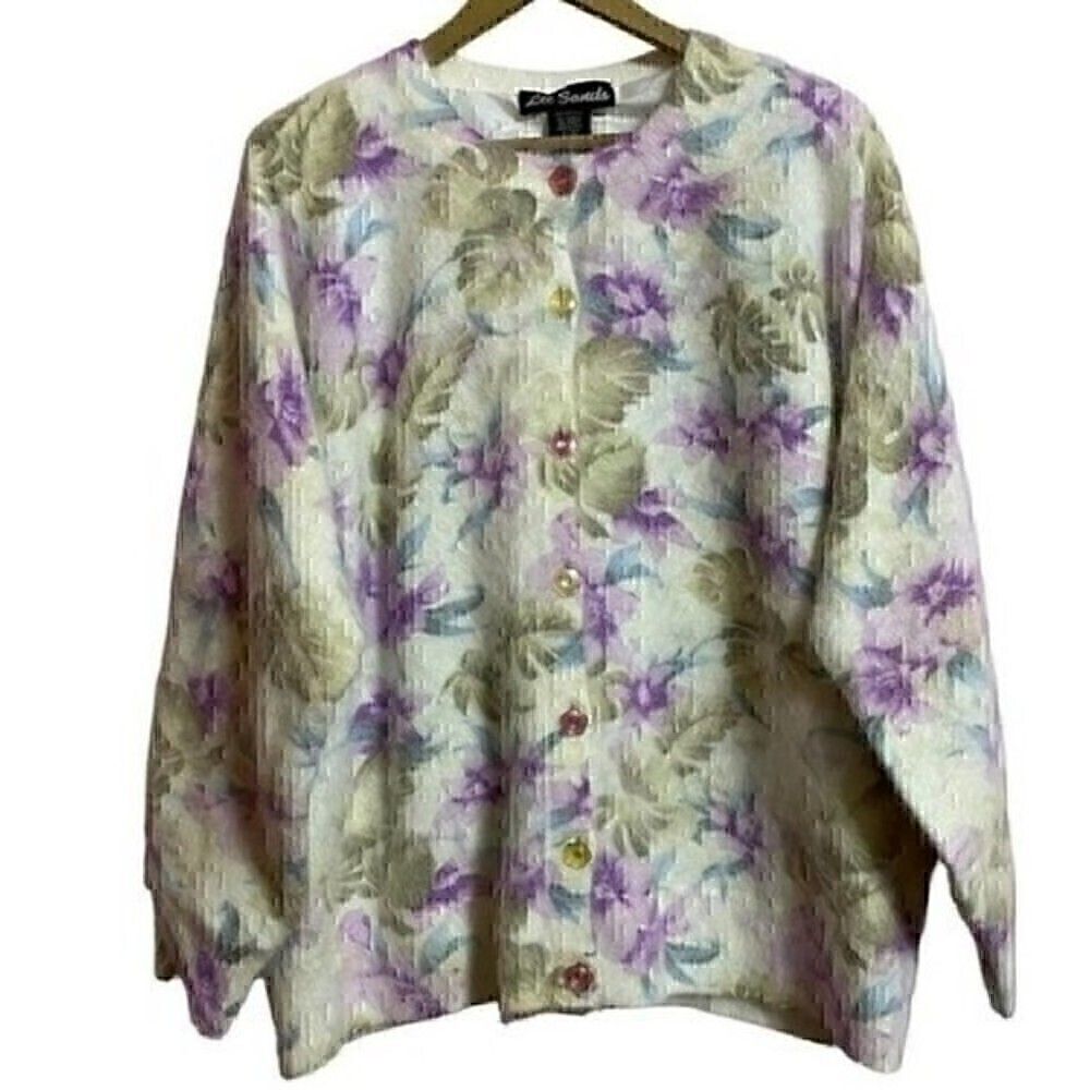 Lee Sands Cardigan Women’s One Size Plus Floral Angora Blend Casual Winter NWT